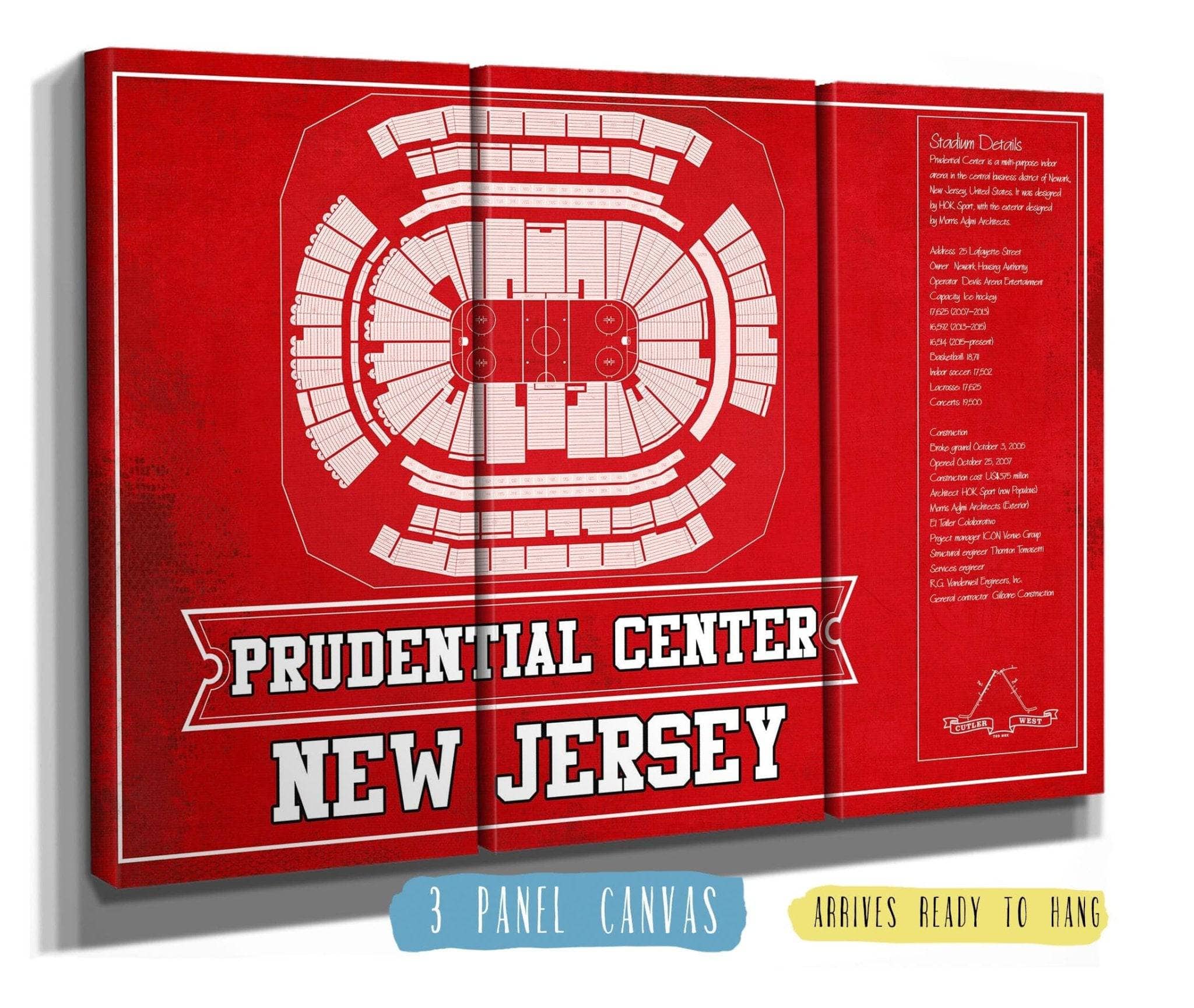 New Jersey Devils Team Colors Prudential Center Vintage Hockey Art