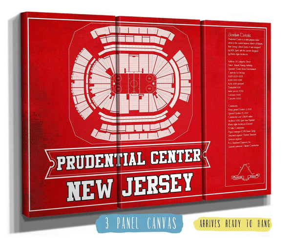 48" x 36" / 3 Panel Canvas Wrap Cutler West New Jersey Devils Team Colors Prudential Center Vintage Hockey Print