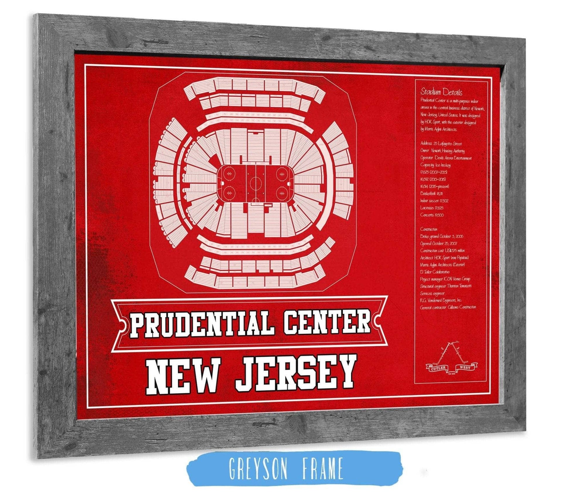 Cutler West 14" x 11" / Greyson Frame New Jersey Devils Team Colors Prudential Center Vintage Hockey Print 933350200_80331