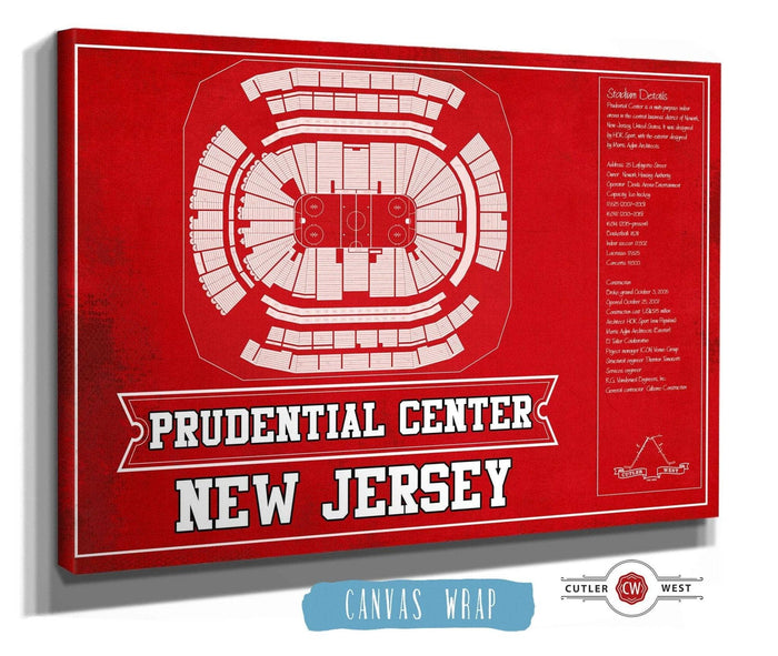 Cutler West 14" x 11" / Stretched Canvas Wrap New Jersey Devils Team Colors Prudential Center Vintage Hockey Print 933350200_80330