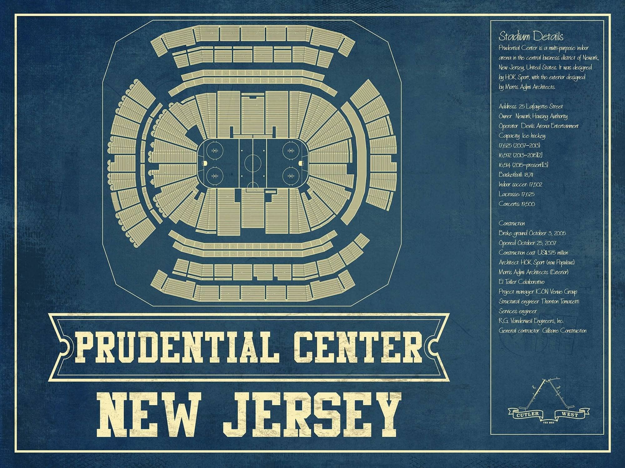 Cutler West 14" x 11" / Unframed New Jersey Devils Prudential Center Vintage Hockey Print 933350199_80259