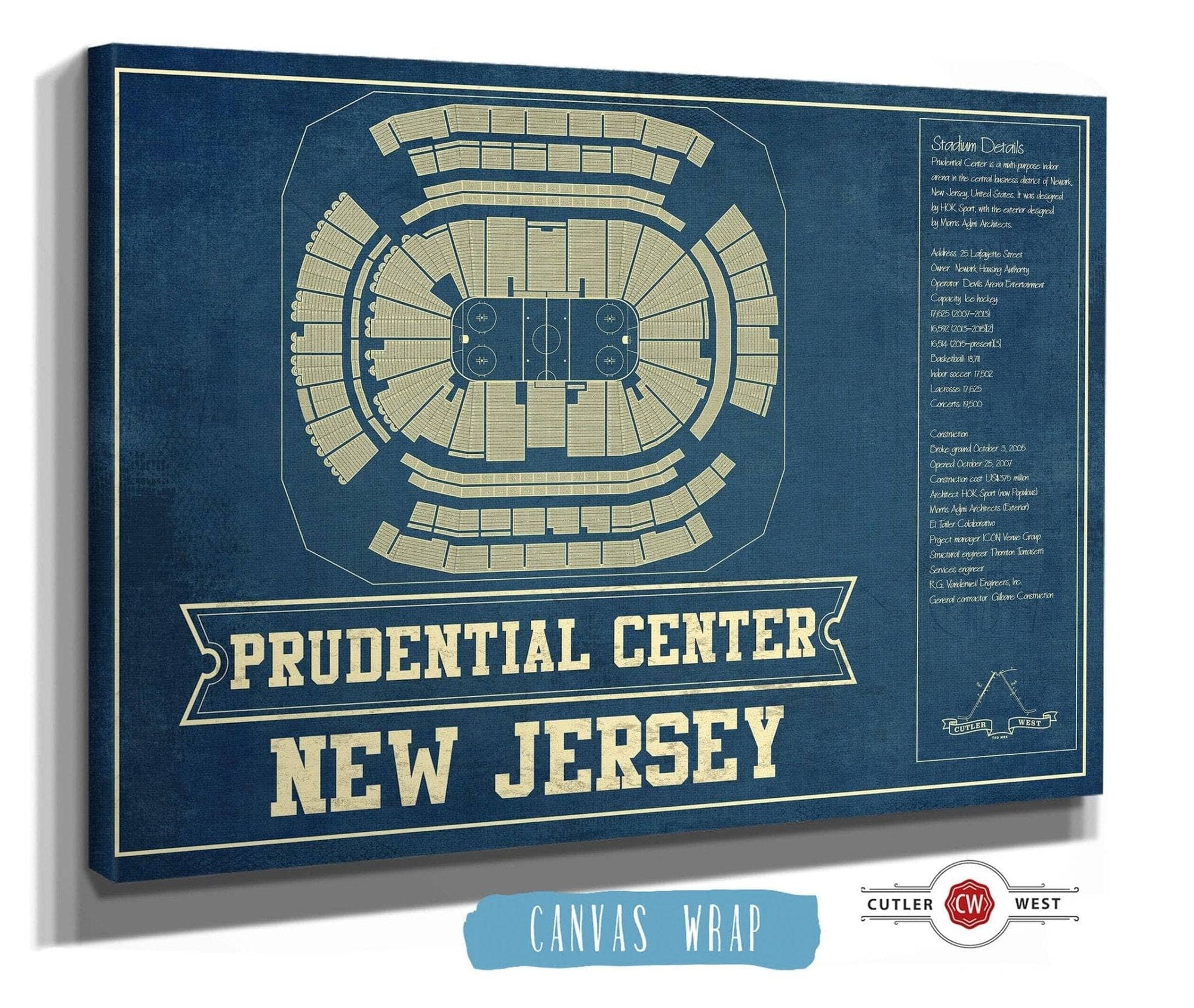 Cutler West 14" x 11" / Stretched Canvas Wrap New Jersey Devils Prudential Center Vintage Hockey Print 933350199_80264