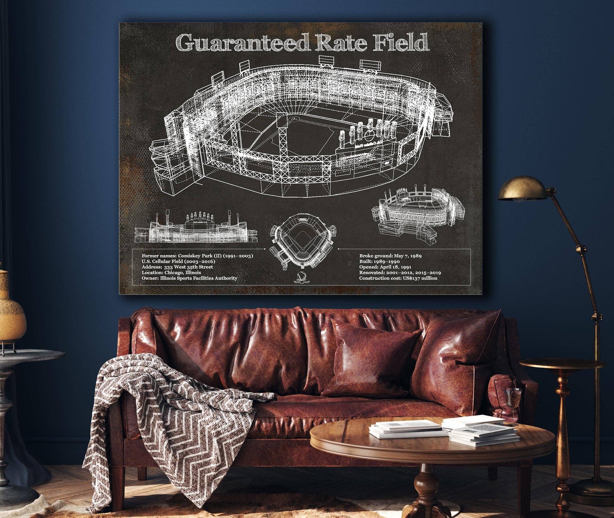 Cutler West Baseball Collection Guaranteed Rate Field - Chicago White Sox Team Color Vintage Baseball Fan Print