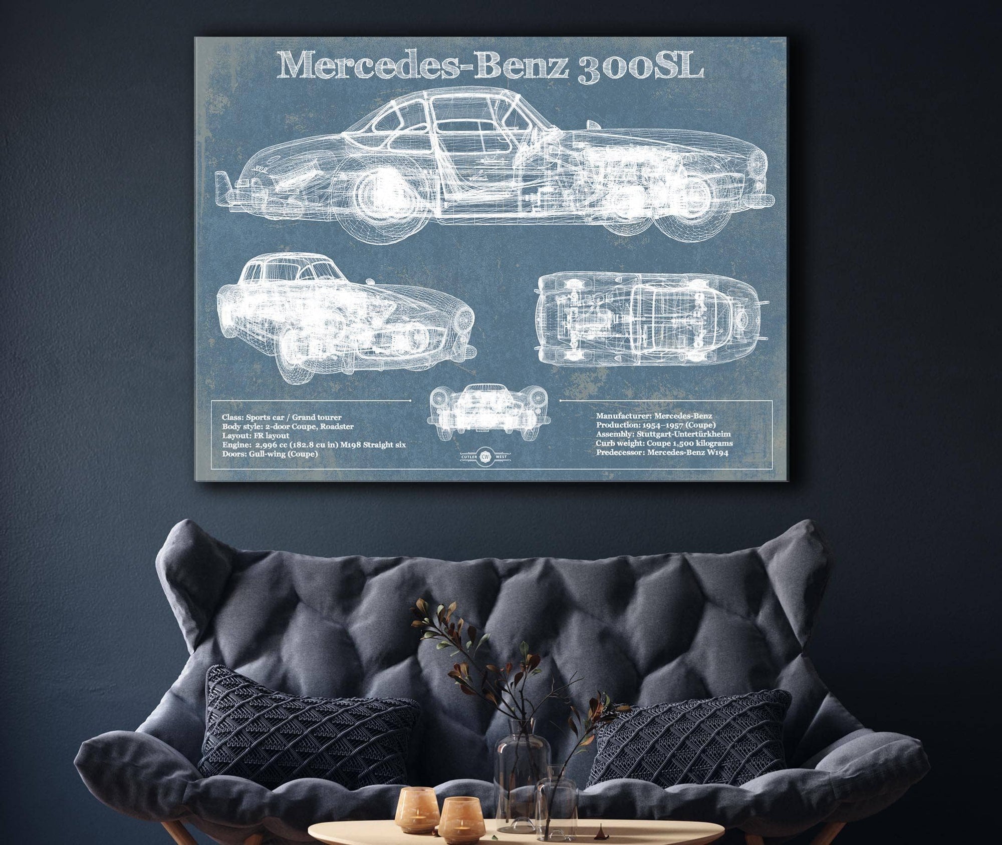 Cutler West Mercedes Benz Collection Mercedes-Benz 300 SL Gullwing 1950 Original Blueprint Art