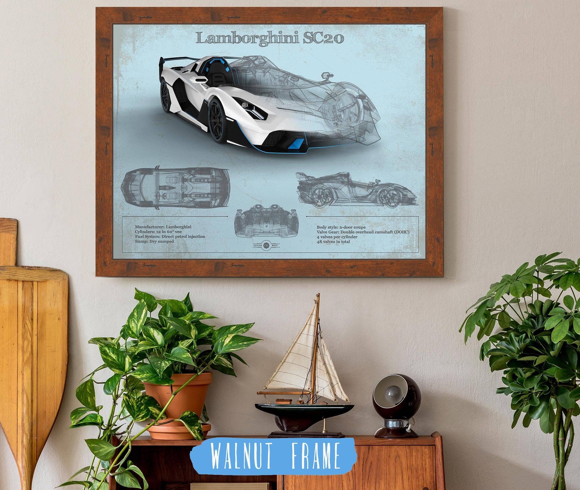 Cutler West Vehicle Collection Lamborghini Sc20 Blueprint Vintage Auto Print