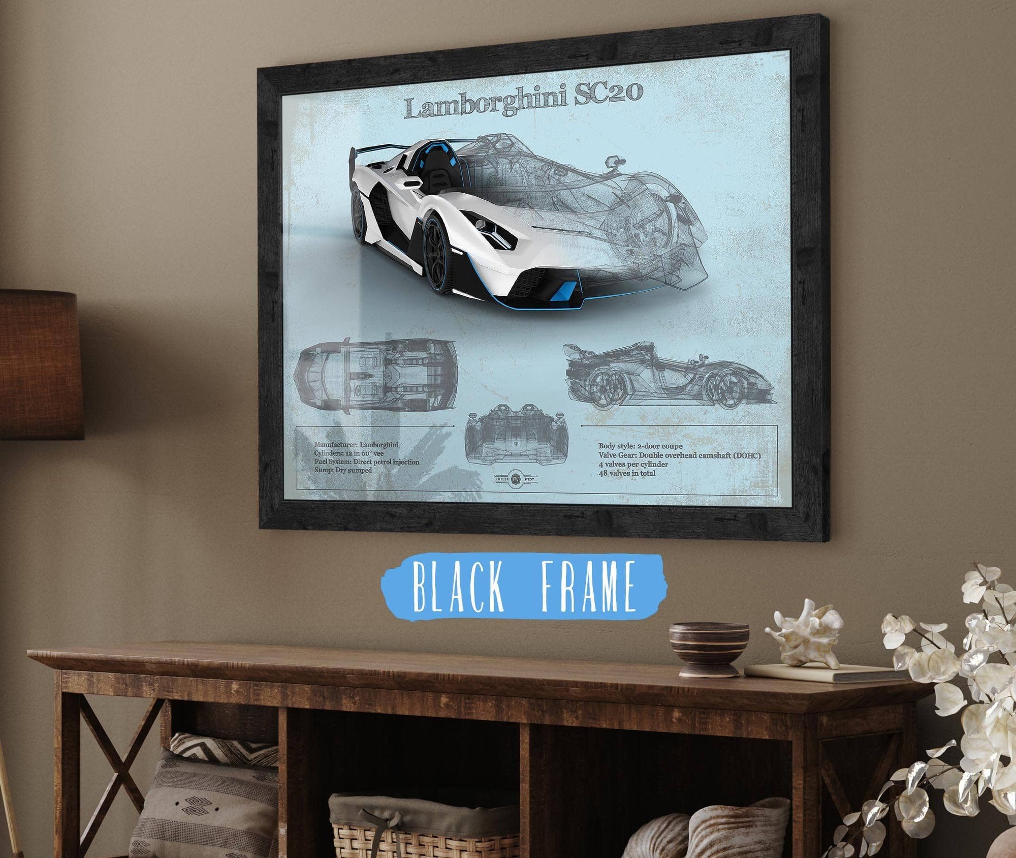 Cutler West Vehicle Collection Lamborghini Sc20 Blueprint Vintage Auto Print