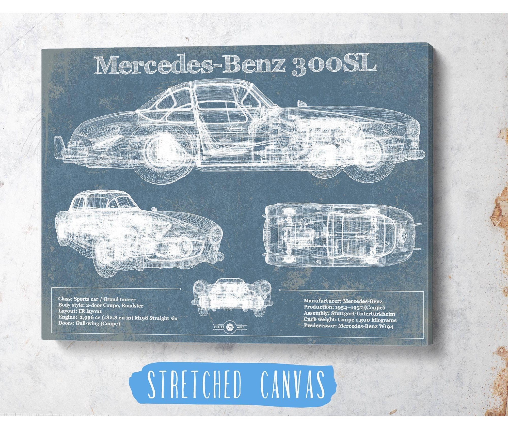 Cutler West Mercedes Benz Collection Mercedes-Benz 300 SL Gullwing 1950 Original Blueprint Art