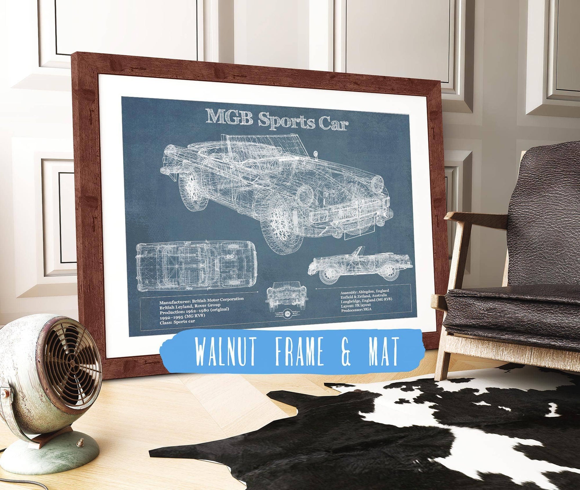 Cutler West Vehicle Collection Mgb Sports Car Blueprint Vintage Auto Print