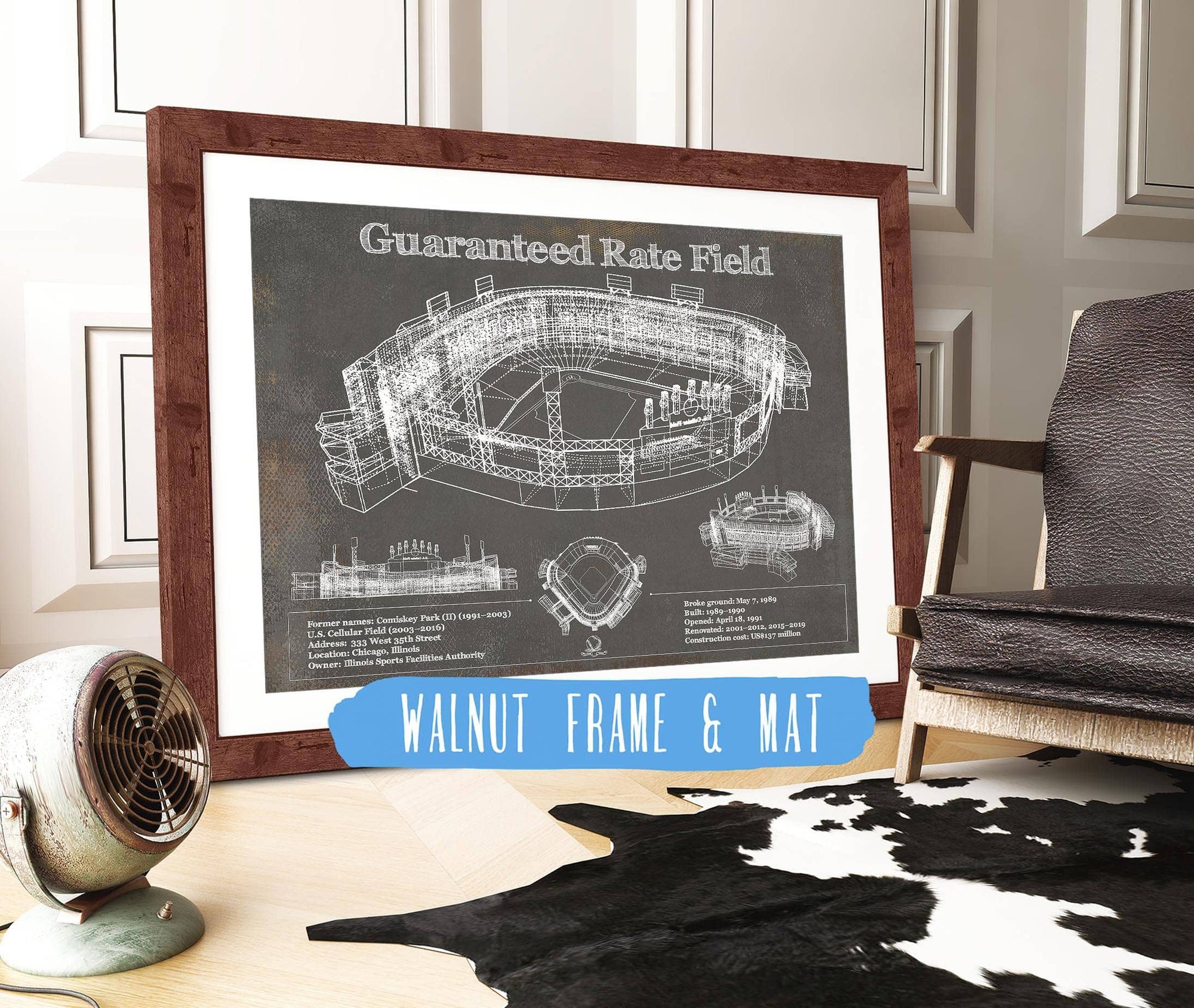 Cutler West Baseball Collection 14" x 11" / Walnut Frame & Mat Guaranteed Rate Field - Chicago White Sox Team Color Vintage Baseball Fan Print 933311127_22160