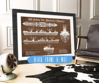 Cutler West Naval Military 14" x 11" / Black Frame & Mat SS John W. Brown Liberty ship Blueprint Original Military Wall Art - Customizable 933311102_12532