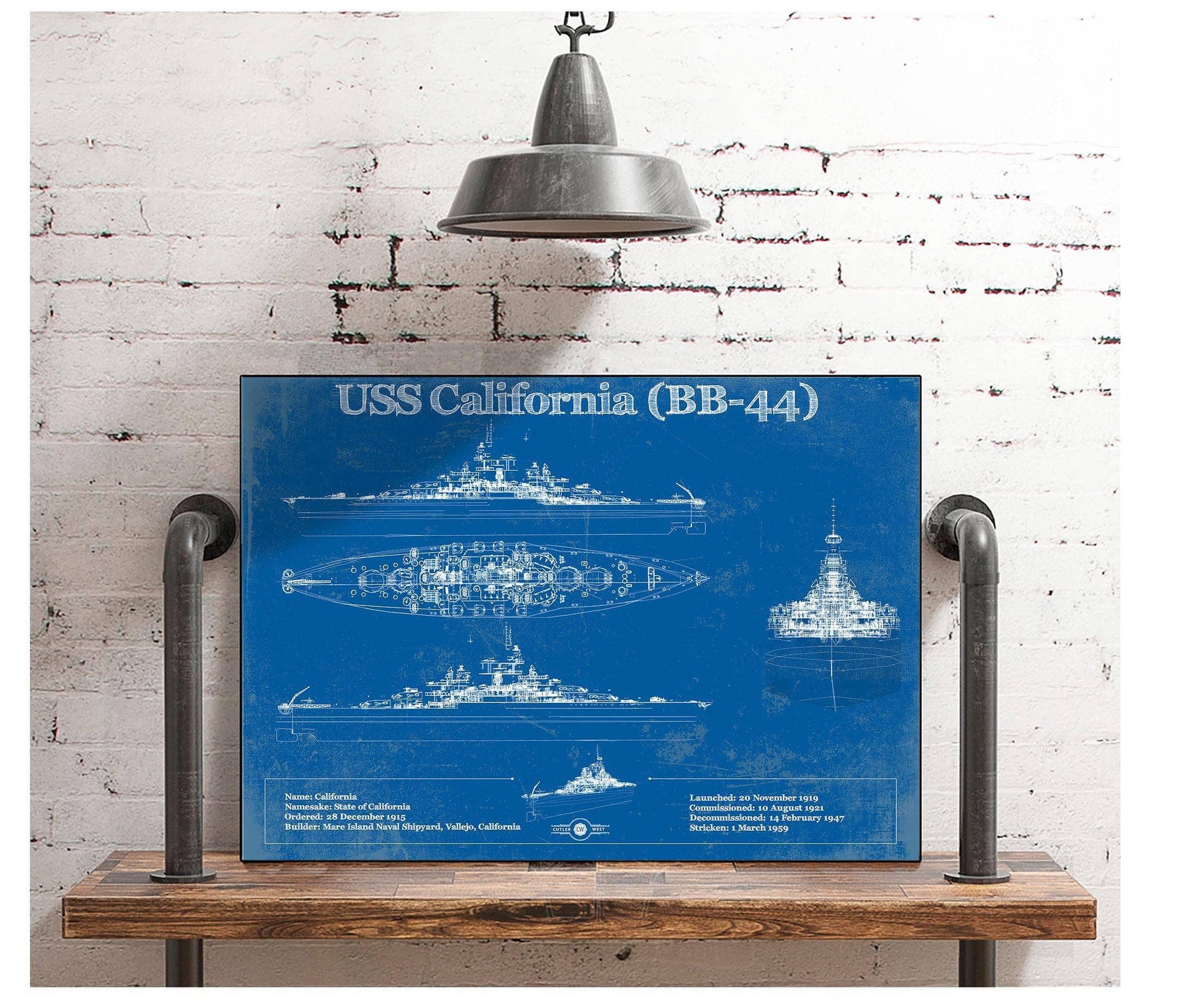 Cutler West Naval Military USS California (BB-44) Blueprint Original Military Wall Art - Customizable