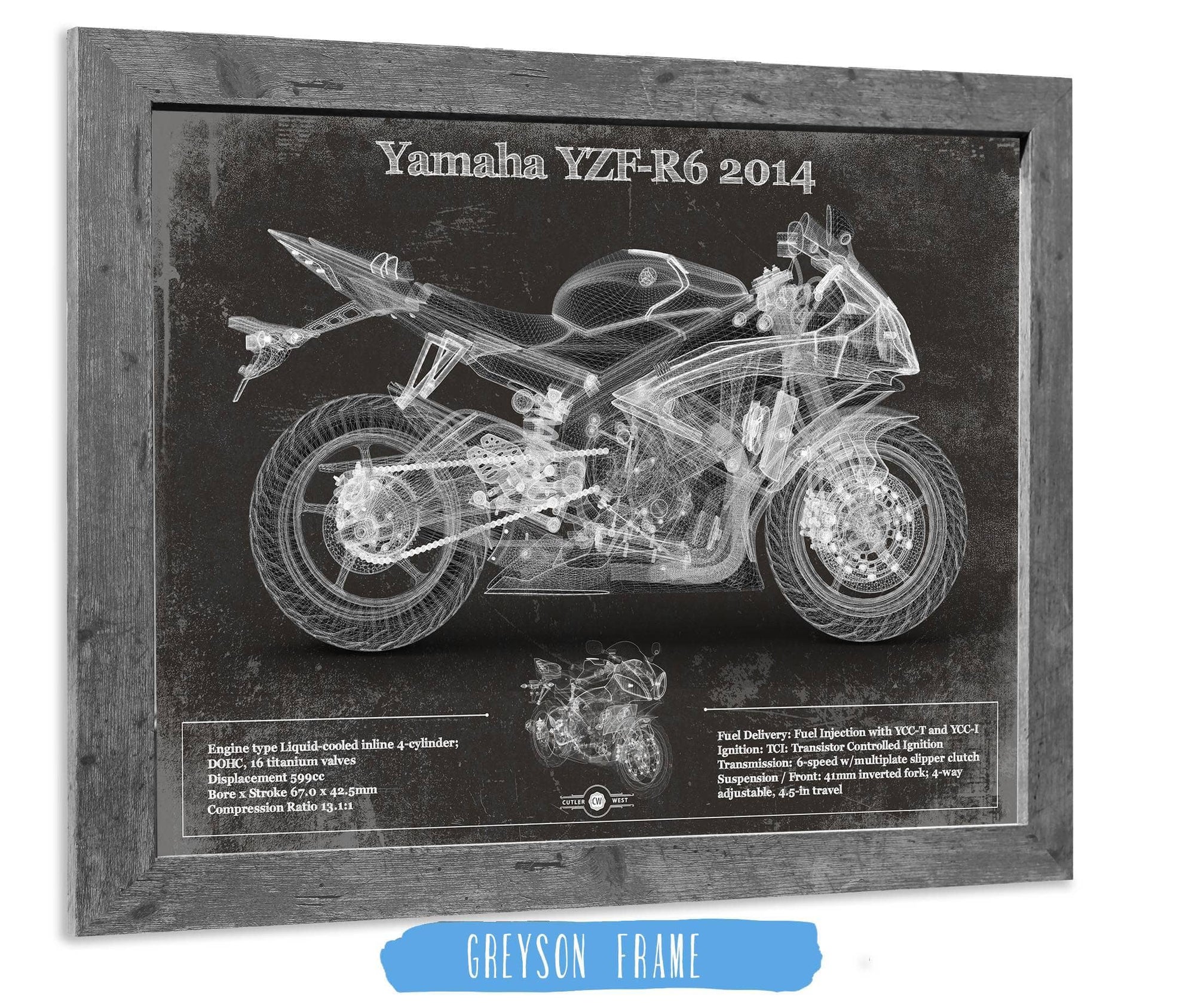 Cutler West Yamaha YZF-R6 2014 Blueprint Motorcycle Patent Print