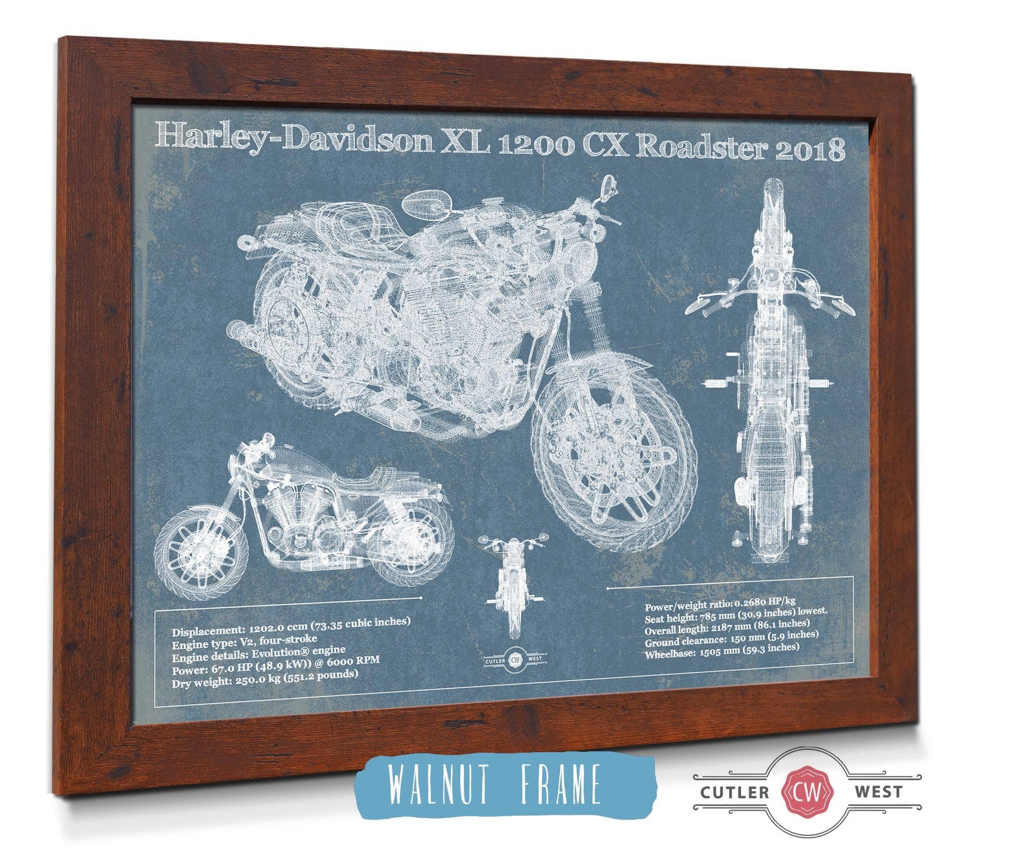 Cutler West Harley-Davidson XL 1200 CX Roadster 2018 Blueprint Motorcycle Patent Print