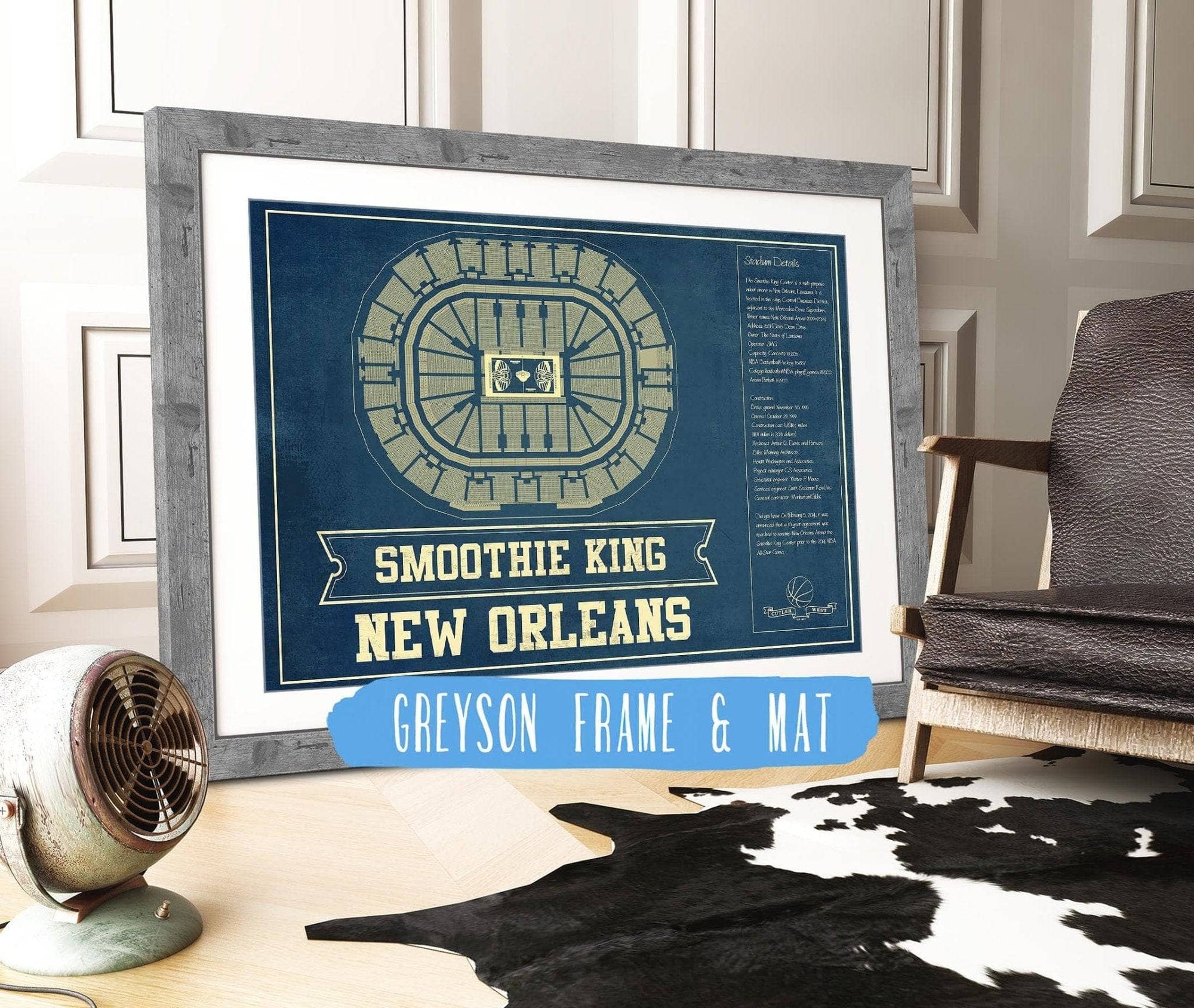 Cutler West Basketball Collection 14" x 11" / Greyson Frame Mat New Orleans Pelicans Smoothie King Center Vintage Basketball Blueprint NBA Print 933350170_77033