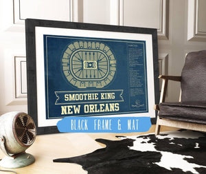 14" x 11" / Black Frame Mat Cutler West New Orleans Pelicans Smoothie King Center Vintage Basketball Blueprint NBA Print