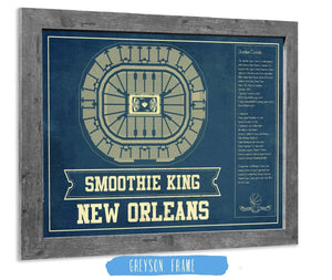 14" x 11" / Greyson Frame Cutler West New Orleans Pelicans Smoothie King Center Vintage Basketball Blueprint NBA Print
