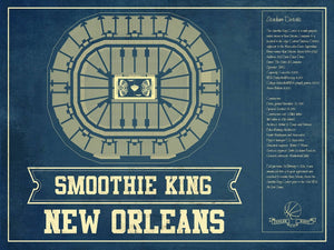 14" x 11" / Unframed Cutler West New Orleans Pelicans Smoothie King Center Vintage Basketball Blueprint NBA Print