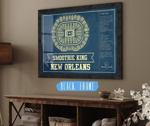 20" x 16" / Black Frame Cutler West New Orleans Pelicans Smoothie King Center Vintage Basketball Blueprint NBA Print