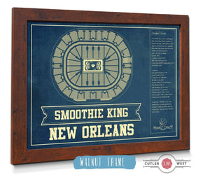 20" x 16" / Walnut Frame Cutler West New Orleans Pelicans Smoothie King Center Vintage Basketball Blueprint NBA Print