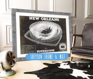 14" x 11" / Greyson Frame & Mat Cutler West New Orleans Saints Superdome Seating Chart - Vintage Football Print