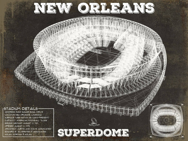 14" x 11" / Unframed Cutler West New Orleans Saints Superdome Seating Chart - Vintage Football Print
