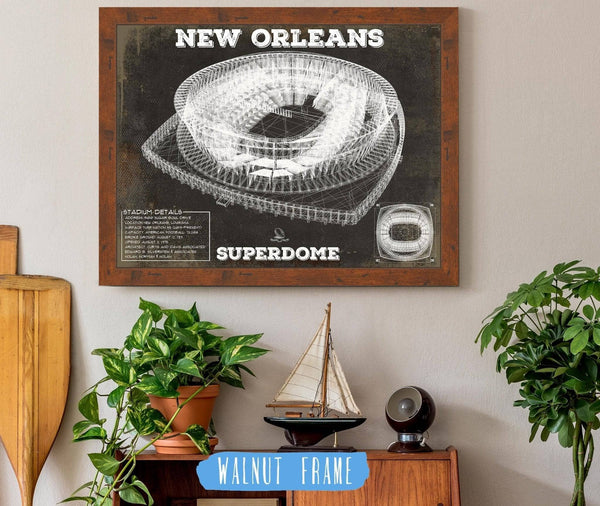 20" x 16" / Walnut Frame Cutler West New Orleans Saints Superdome Seating Chart - Vintage Football Print