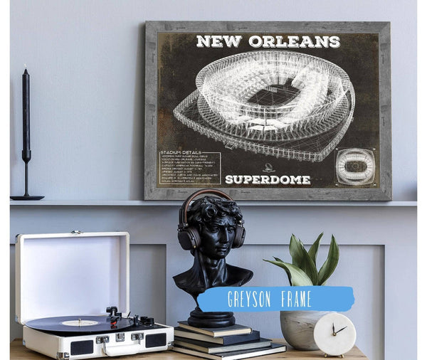 24" x 18" / Greyson Frame Cutler West New Orleans Saints Superdome Seating Chart - Vintage Football Print