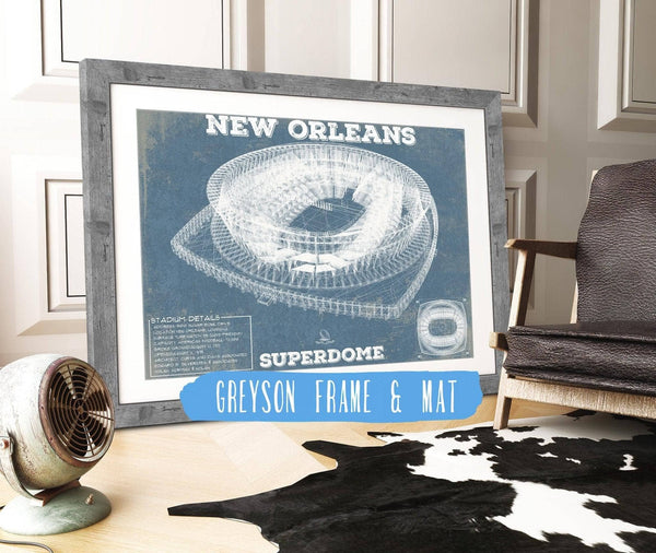 14" x 11" / Greyson Frame & Mat Cutler West New Orleans Saints Superdome Seating Chart - Vintage Football  Team Color Print