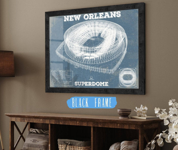 20" x 16" / Black Frame Cutler West New Orleans Saints Superdome Seating Chart - Vintage Football  Team Color Print