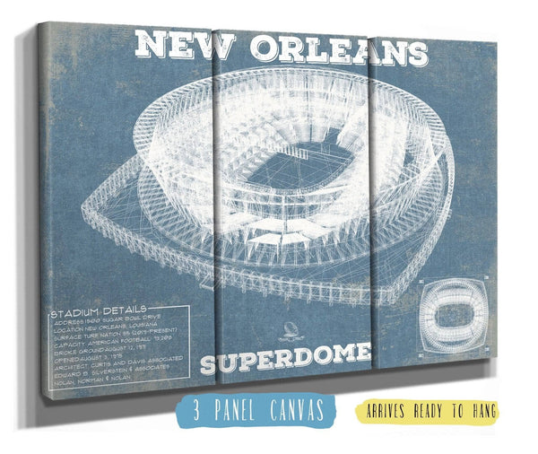 36" x 24" / 3 Panel Canvas Wrap Cutler West New Orleans Saints Superdome Seating Chart - Vintage Football  Team Color Print