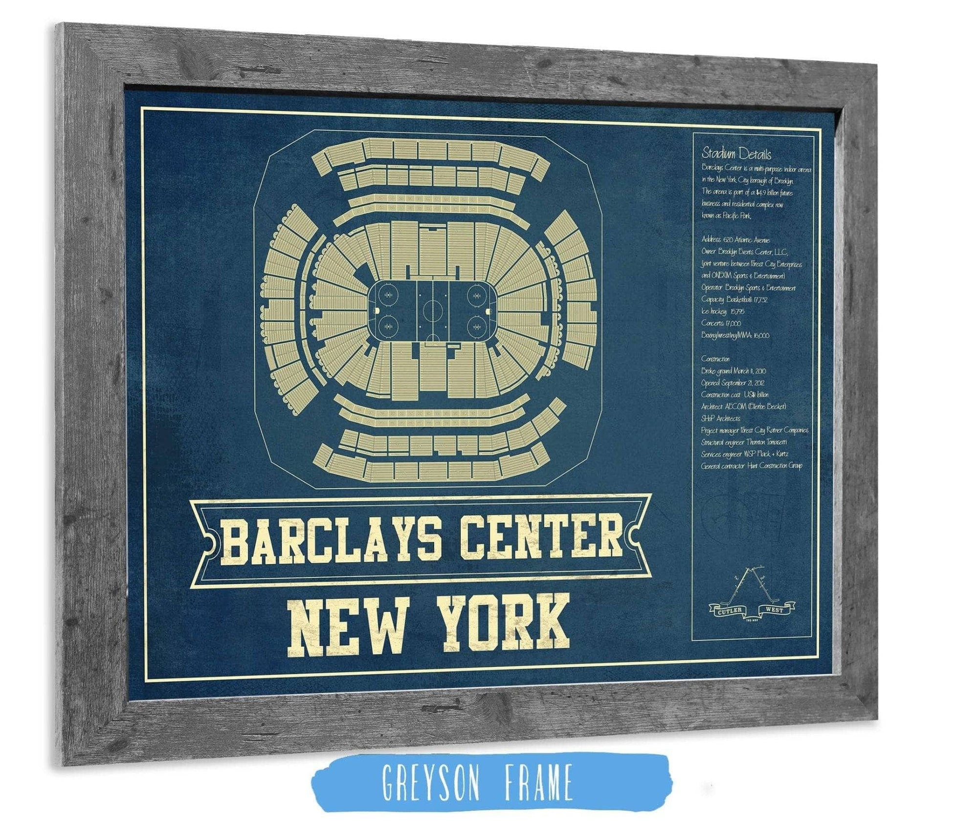 14" x 11" / Greyson Frame Cutler West New York Islanders Barclays Center NHL Vintage Hockey Print