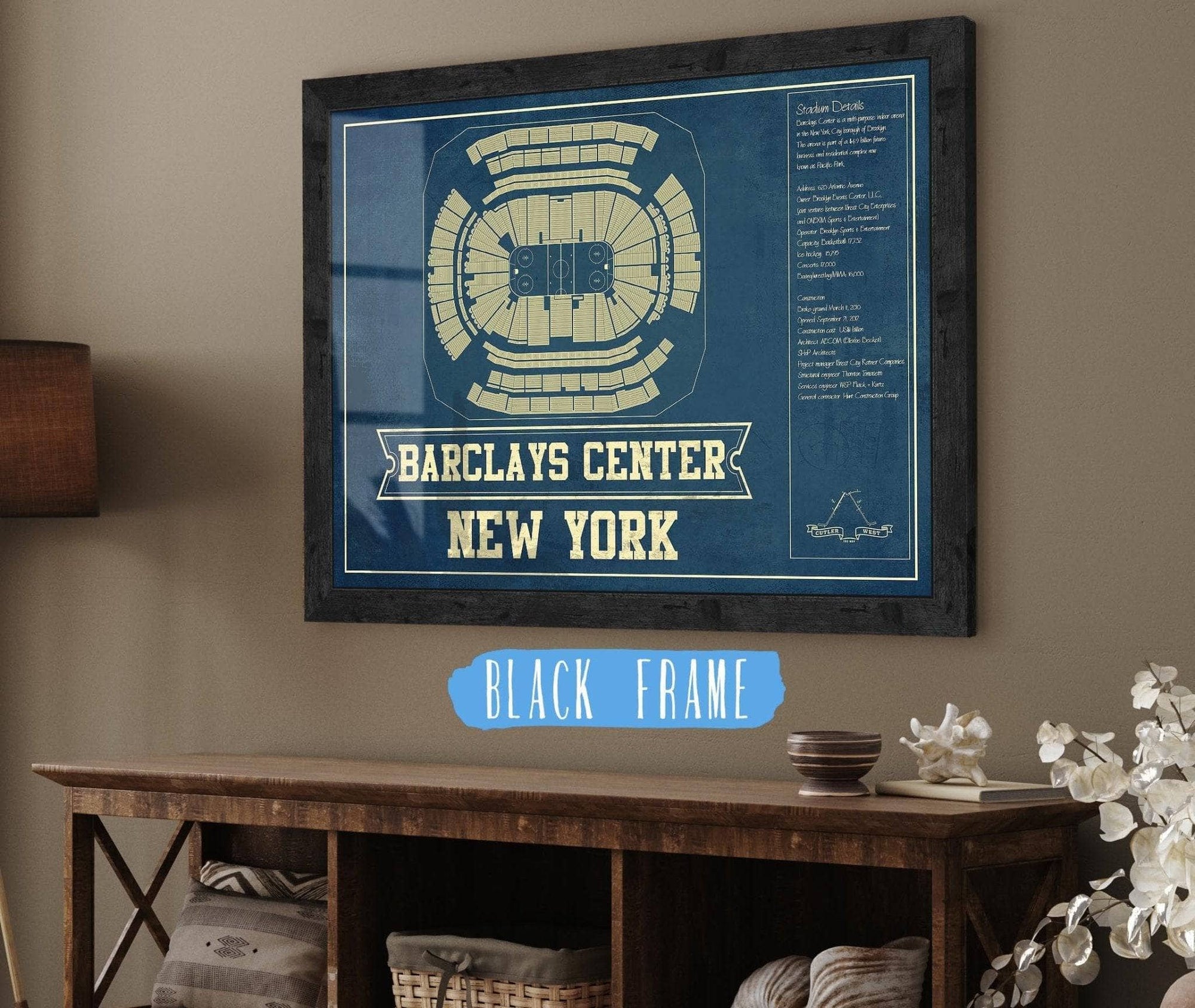 20" x 16" / Black Frame Cutler West New York Islanders Barclays Center NHL Vintage Hockey Print