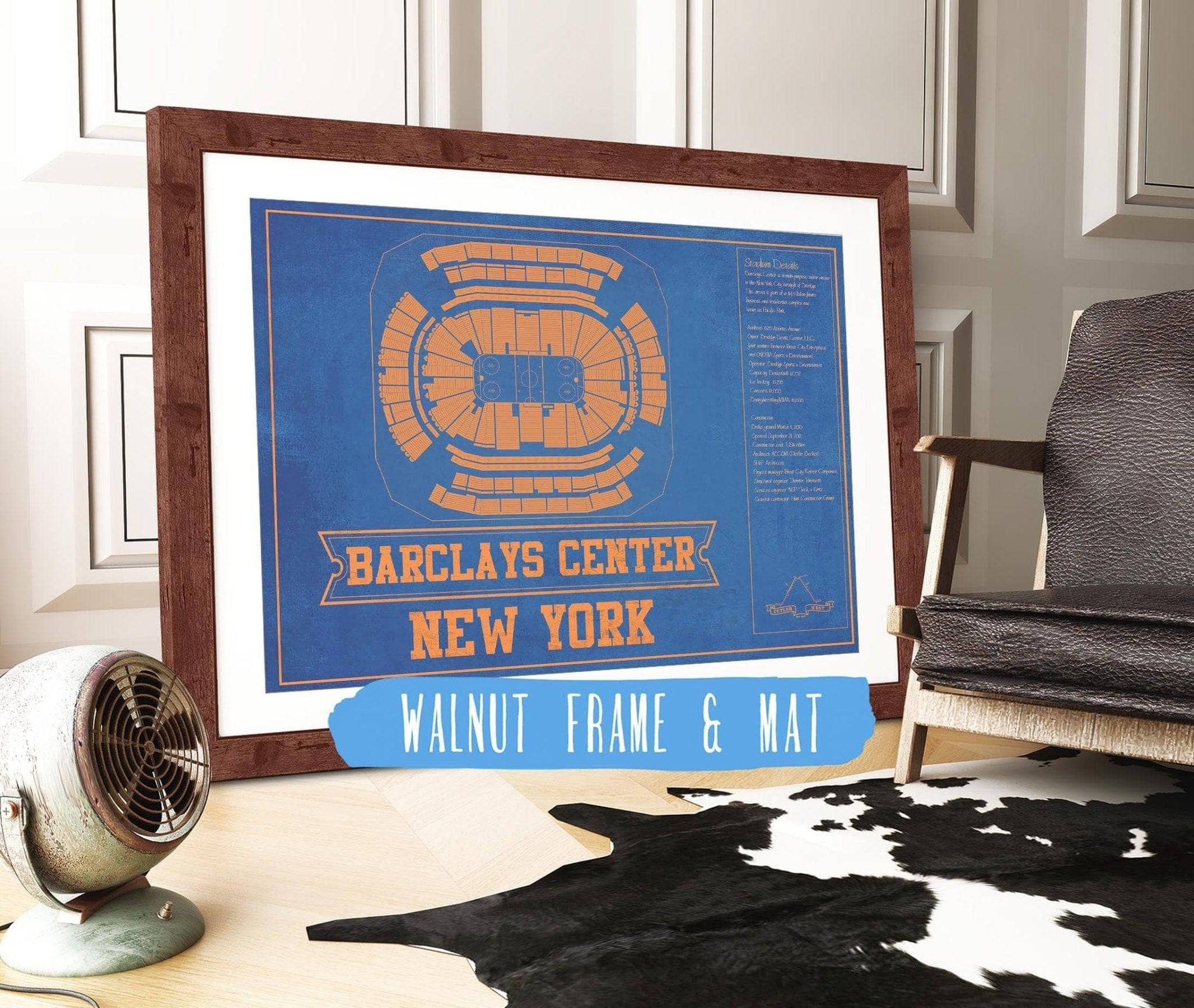Cutler West 14" x 11" / Walnut Frame & Mat New York Islanders Team Color Barclays Center NHL Vintage Hockey Print 933350202_80460