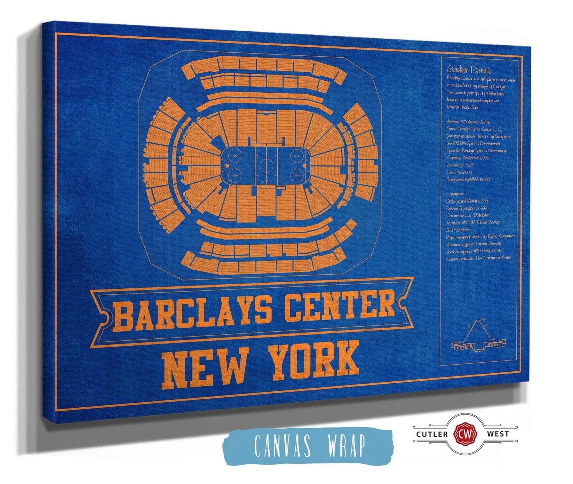 Cutler West 14" x 11" / Stretched Canvas Wrap New York Islanders Team Color Barclays Center NHL Vintage Hockey Print 933350202_80461