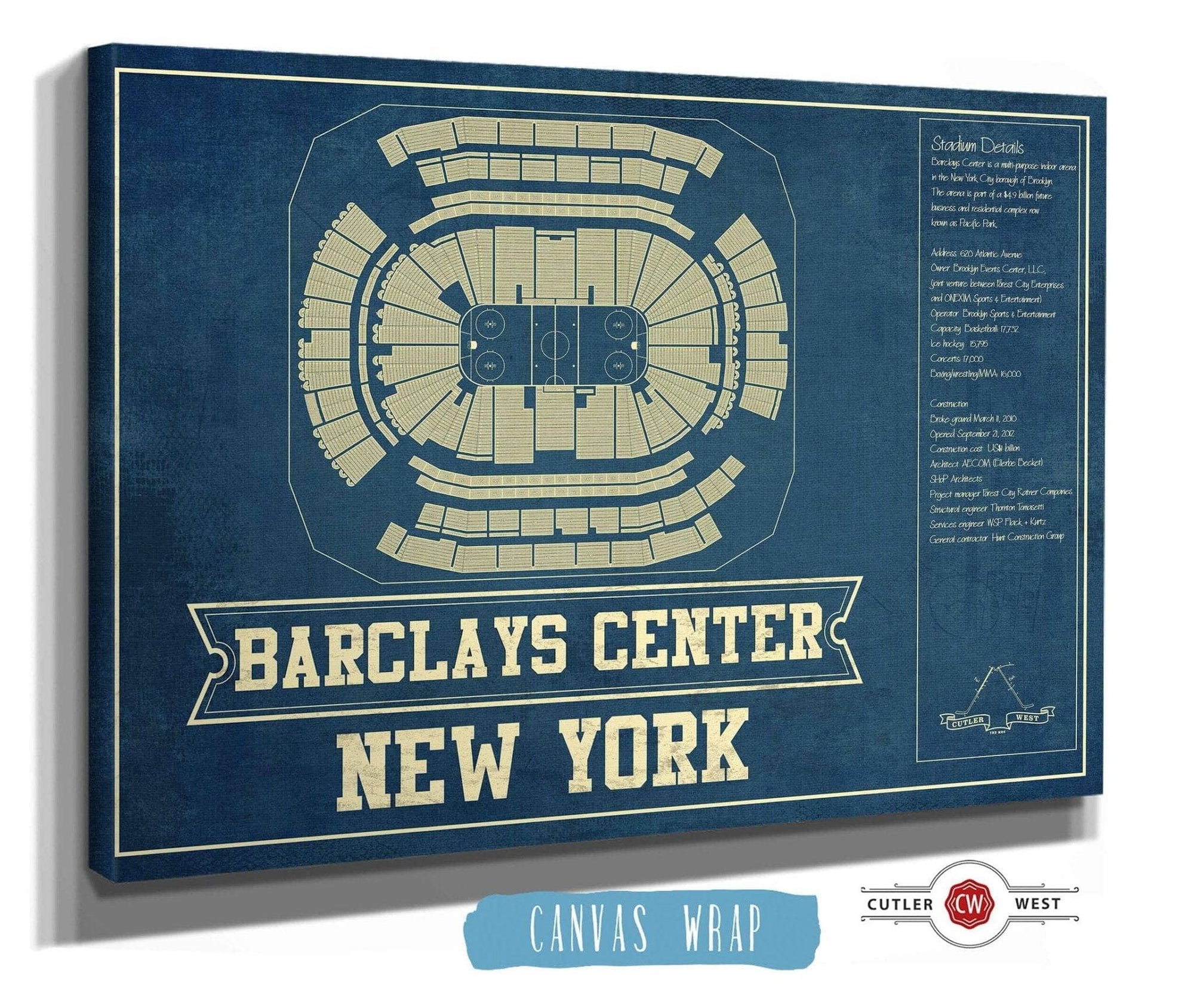 Cutler West 14" x 11" / Stretched Canvas Wrap New York Islanders Barclays Center NHL Vintage Hockey Print 933350201_80395