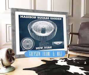14" x 11" / Greyson Frame & Mat Cutler West New York Knicks - Madison Square Garden Vintage Blueprint  NBA Basketball NBA Print 2022