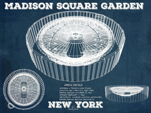 14" x 11" / Unframed Cutler West New York Knicks - Madison Square Garden Vintage Blueprint  NBA Basketball NBA Print 2022