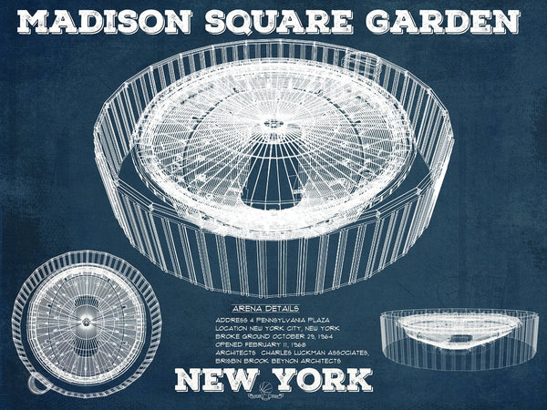 14" x 11" / Unframed Cutler West New York Knicks - Madison Square Garden Vintage Blueprint  NBA Basketball NBA Print 2022