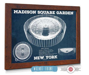20" x 16" / Walnut Frame Cutler West New York Knicks - Madison Square Garden Vintage Blueprint  NBA Basketball NBA Print 2022