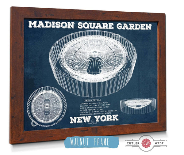 20" x 16" / Walnut Frame Cutler West New York Knicks - Madison Square Garden Vintage Blueprint  NBA Basketball NBA Print 2022