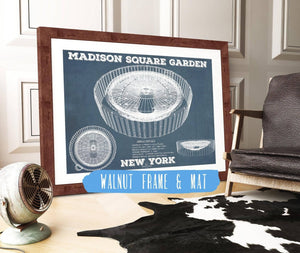 20" x 16" / Walnut Frame & Mat Cutler West New York Knicks - Madison Square Garden Vintage Blueprint  NBA Basketball NBA Print 2022