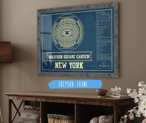 14" x 11" / Greyson Frame Cutler West New York Knicks - Madison Square Garden Vintage Blueprint NBA Basketball NBA Print