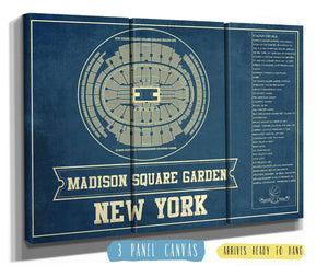 36" x 24" / 3 Panel Canvas Wrap Cutler West New York Knicks - Madison Square Garden Vintage Blueprint NBA Basketball NBA Print