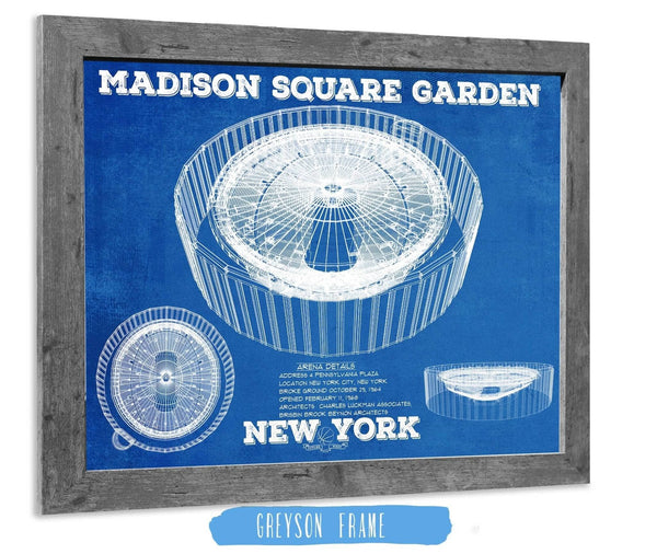 14" x 11" / Greyson Frame Cutler West New York Knicks - Madison Square Garden Vintage Blueprint NBA Basketball NBA - Team Color Print