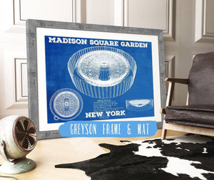 14" x 11" / Greyson Frame & Mat Cutler West New York Knicks - Madison Square Garden Vintage Blueprint NBA Basketball NBA - Team Color Print