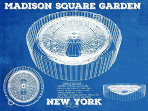 14" x 11" / Unframed Cutler West New York Knicks - Madison Square Garden Vintage Blueprint NBA Basketball NBA - Team Color Print