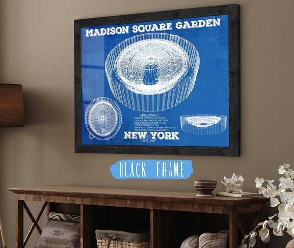 20" x 16" / Black Frame Cutler West New York Knicks - Madison Square Garden Vintage Blueprint NBA Basketball NBA - Team Color Print