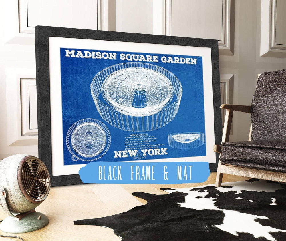 14" x 11" / Stretched Canvas Wrap Cutler West New York Knicks - Madison Square Garden Vintage Blueprint NBA Basketball NBA - Team Color Print