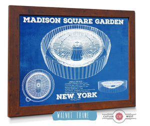 20" x 16" / Walnut Frame Cutler West New York Knicks - Madison Square Garden Vintage Blueprint NBA Basketball NBA - Team Color Print