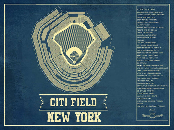 14" x 11" / Unframed Cutler West New York Mets - Citi Field Seating Chart Baseball Vintage Print